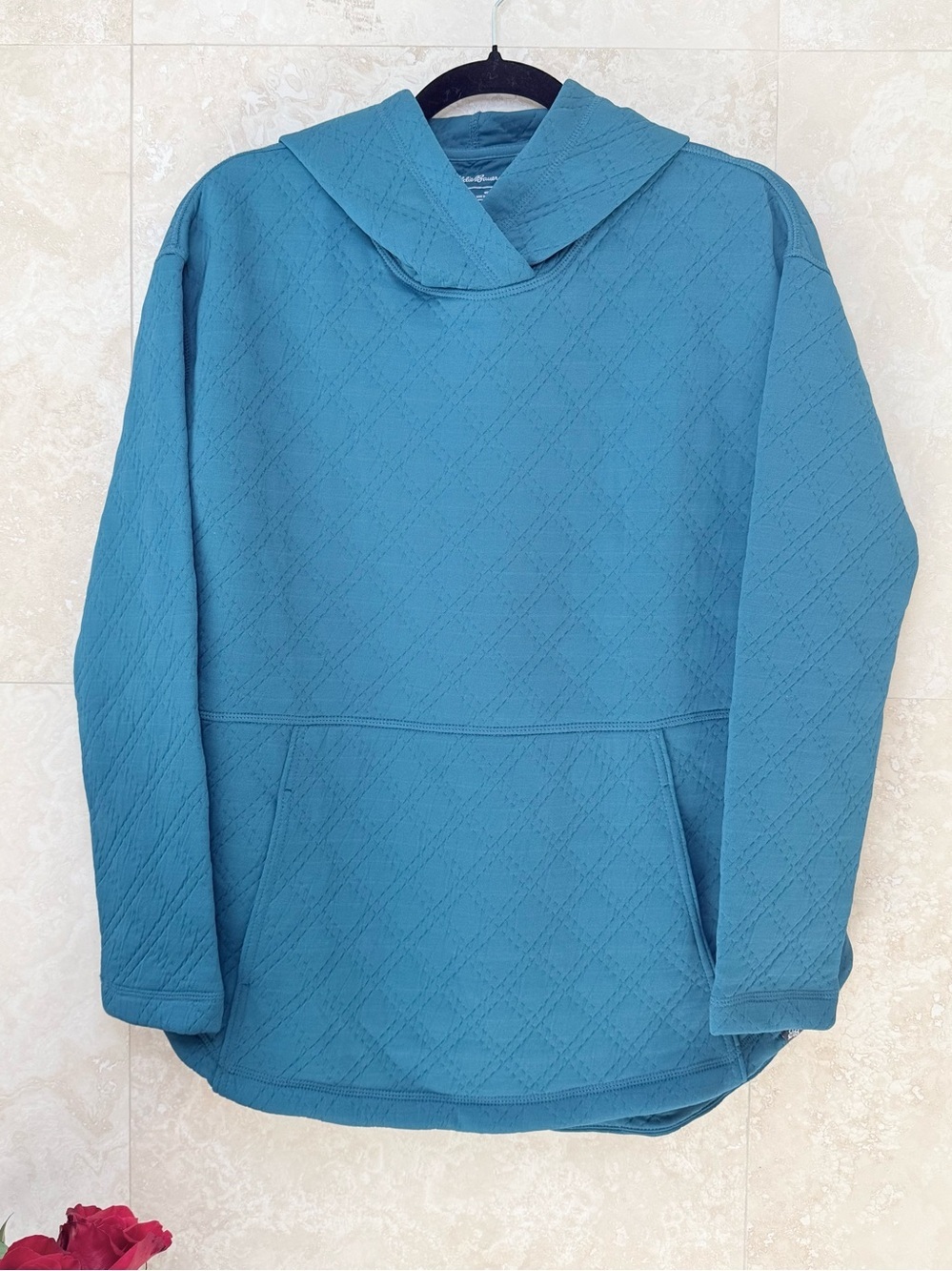 Eddie Bauer Teal Quilted Hooded Pullover Women’s Small Active Hoodie EUC